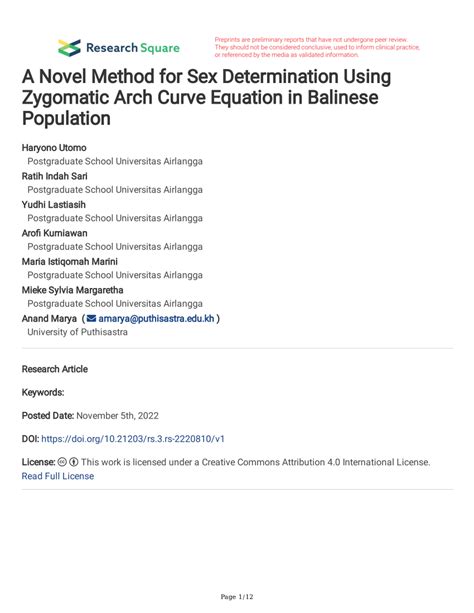 Pdf A Novel Method For Sex Determination Using Zygomatic Arch Curve Equation In Balinese