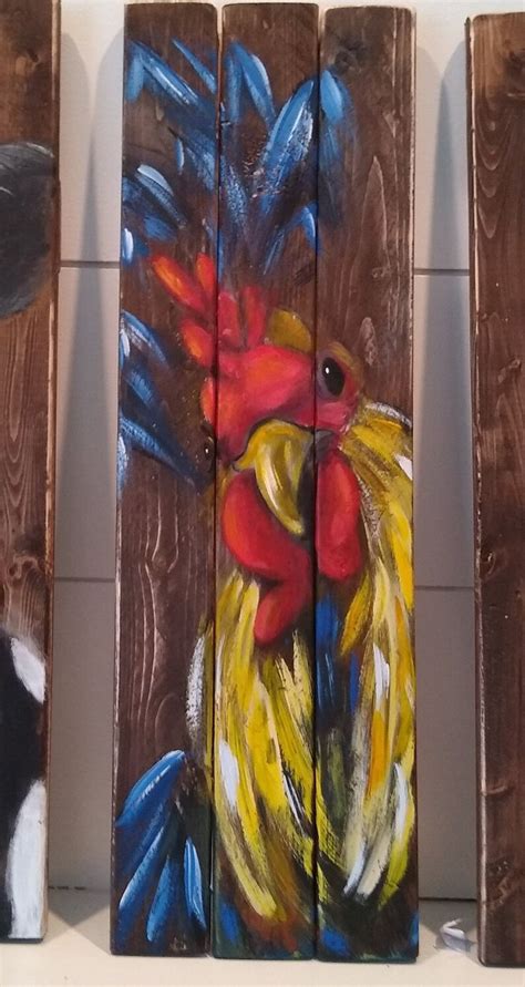 Rooster Painting On Wood Farmhouse Rooster Decor Rooster Kitchen