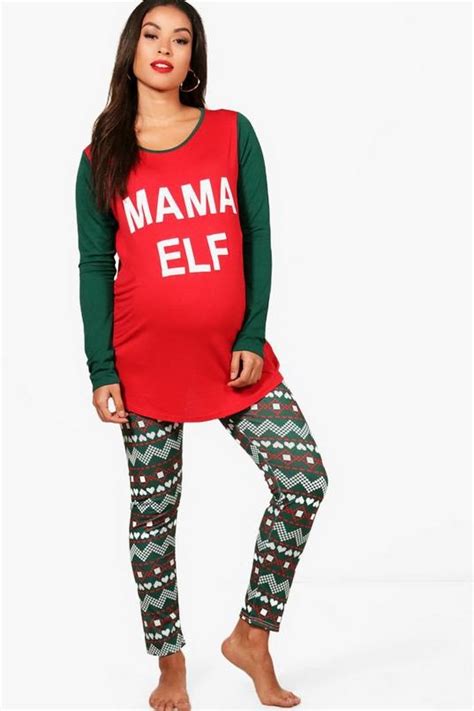 Maternity Ella Mama Elf Christmas Pj Set Boohoo Uk