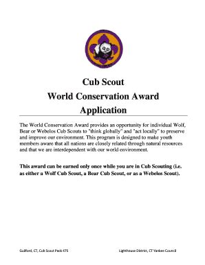 Fillable Online pack475 Cub Scout World Conservation Award Application ...