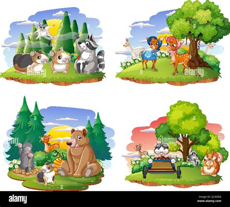 Domestic animals at park scene illustration Stock Vector Image & Art - Alamy