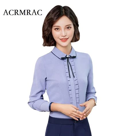 Acrmrac Women Shirt Slim Autumn And Winter Flounced Streamer Solid