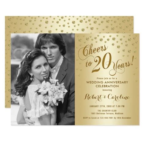 20th Anniversary With Photo Gold Invitation Zazzle Artofit