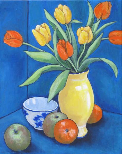 Blue Still Life With Tulips Hilary Buckley Dorset Artist Lyme Regis