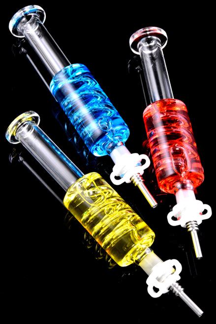Colorful Fluid Filled Coil Glass Dab Straw P2828 Bulk Dabbing Supplies