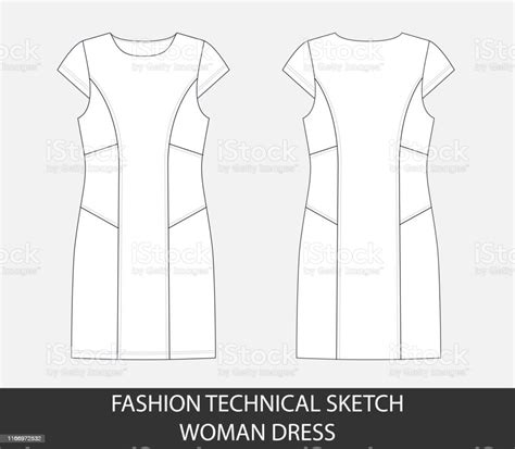 Fashion Technical Sketch Of Women Middle Dress Stock Illustration