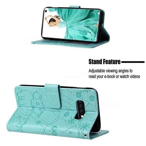 Embossing Fireworks Elephant Leather Wallet Case For Samsung Galaxy S10e58 Inch Green