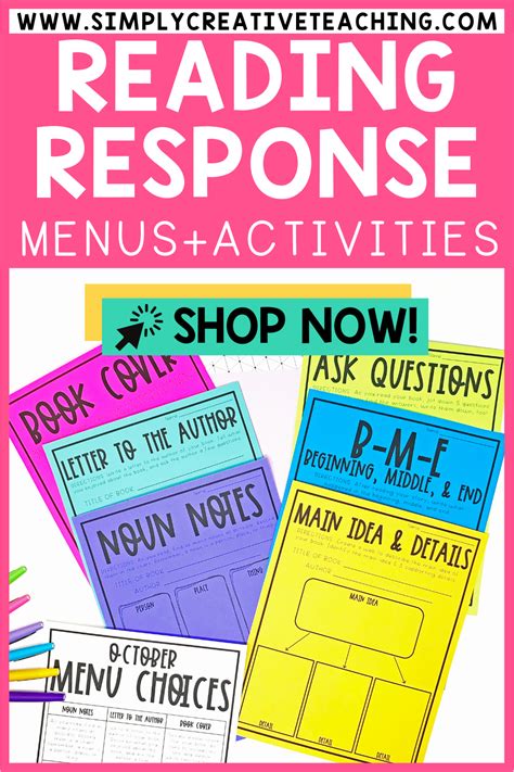 Use Printable Digital Reading Response Menus To Reinforce Literacy