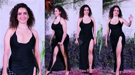 Sanya Malhotra Flaunts Her Milky Legs In Black Thigh High Slit Dress At