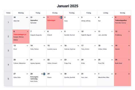 Kalender Januari 2025 Veckonummer Se