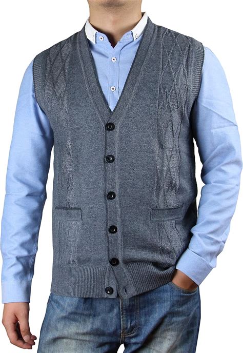 Zerdocean Mens Solid Color Button Down Sweater Vest Cardigan With Pockets Medium Gray L Amazon