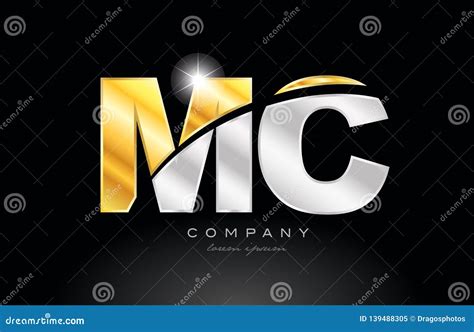 Combination Letter Mc M C Alphabet With Gold Silver Grey Metal Logo