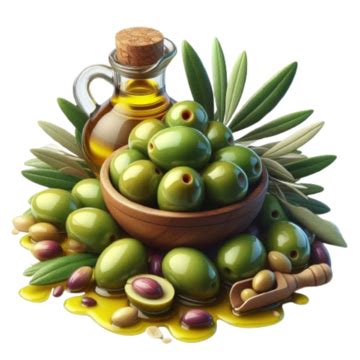 A Bowl Filled With Olives And Olive Oil Depicted In An Illustration A