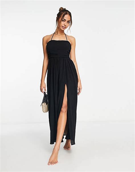 Urban Threads Halterneck Beach Dress In Black Asos