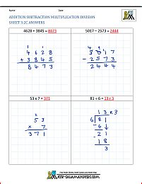 Addition Subtraction Multiplication Division Worksheets