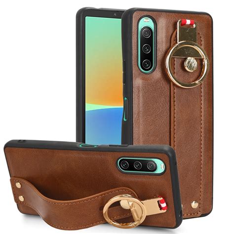 For Sony Xperia 10 IV Wristband Leather Back Phone Case (Brown ...