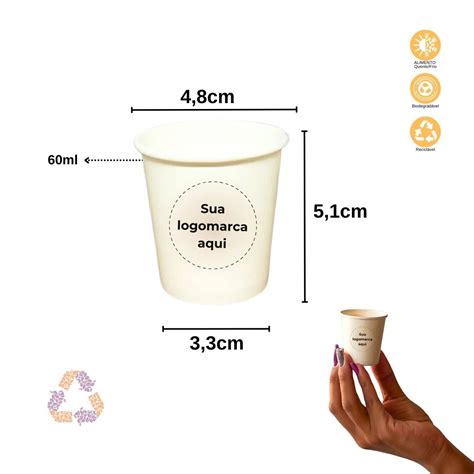 Copo Papel 60ml Biodegradável Branco Personalizado 100un Elo7