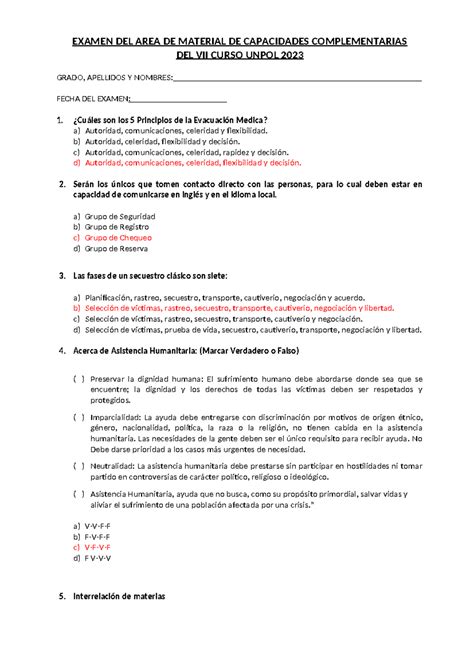 Examen CC Unpol 23 Rojo ASD EXAMEN DEL AREA DE MATERIAL DE