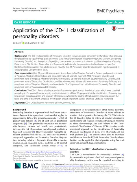 Pdf Application Of The Icd 11 Classification Of Personality Disorders