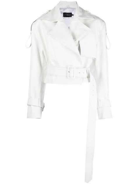 Manokhi Belted Cropped Leather Jacket White Editorialist