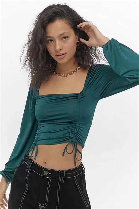 Uo Ruched Satin Top Urban Outfitters Uk