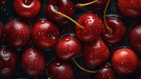 Primer plano de cerezas rojas maduras con fotografía de alimentos con