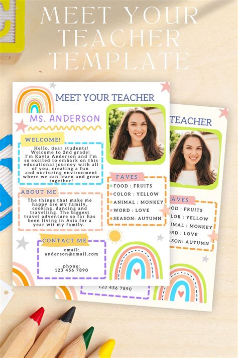 Meet The Teacher Editable Template Teacher Boho Rainbow Etsy In