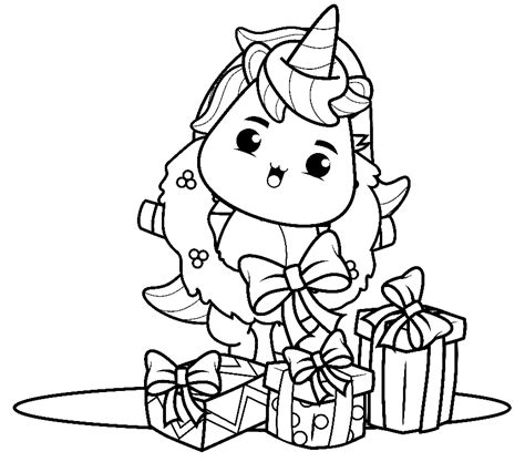 Cute Unicorn With Christmas Gifts Coloring Page Free Printable