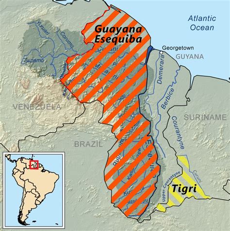 Map Of Guyana With Disputed Areas Guayana Esequiba And Tigri