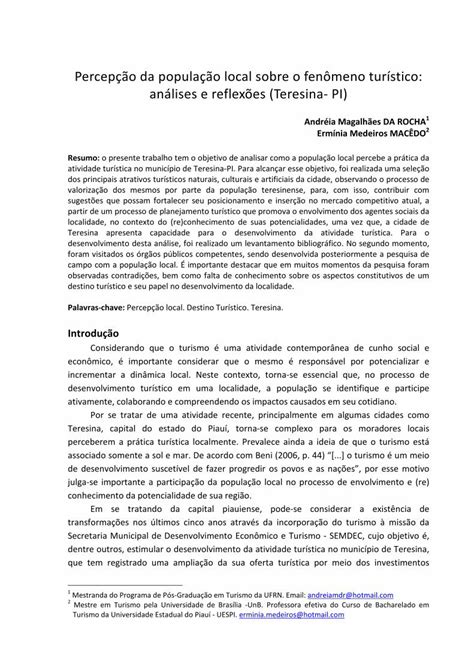 PDF Percepção da população local sobre o fenômeno turístico A