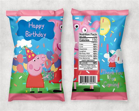 Peppa Pig Chip Bags Pig Peppa Birthday Chip Bags Party Chip Etsy