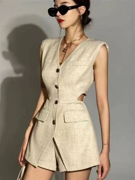 Conjunto Elegante De Dos Piezas Para Mujer Chaqueta Sin Mangas Chaleco