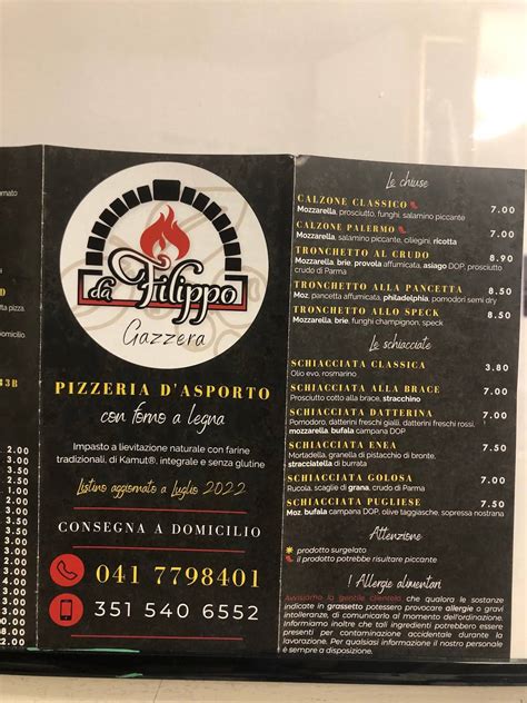 Menu Da Pizzeria Da Filippo Gazzera Venezia