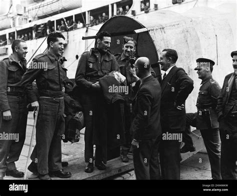 British prisoners of war repatriated from Italy arriving at a west ...