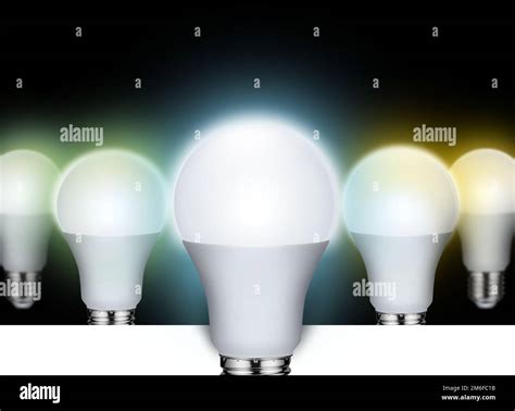 Common Color Temperatures Of Fluorescent CFL Or LED Bulbs Stock Photo