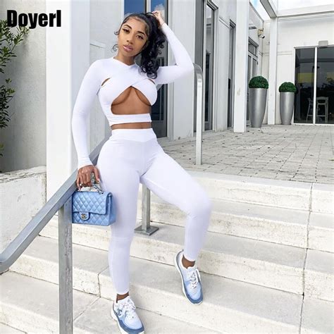 Tracksuit Two Piece Set For Women Sweat Suits Plain Cross Bandage Crop