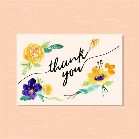 Premium Vector Thank You Card With Yellow Violet Floral Background