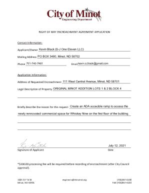 Fillable Online Right Of Way Encroachment Agreement Application Fax