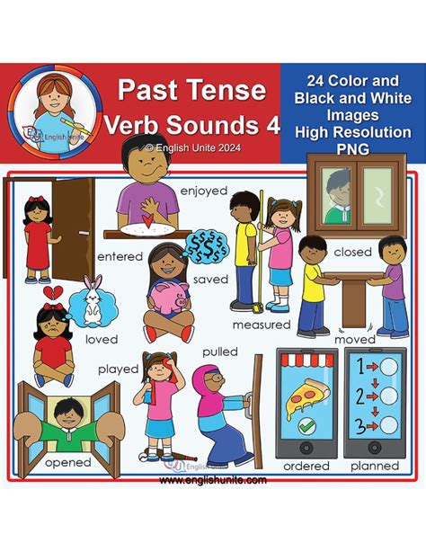 English Unite Clip Art Past Tense Verb Sounds Pack 4 D