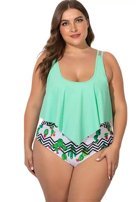 Buy Zitique Large Size Two Piece Color Block Bikini Swimsuit