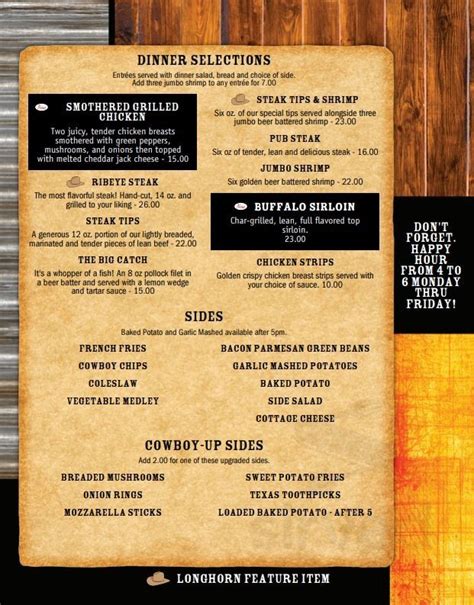 Menu Sundance Wys Longhorn Saloon And Grill Sirved