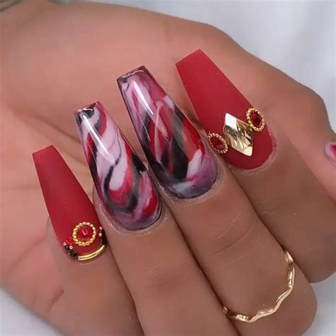 Red Marble Nails Youtube Video Marble Nail Designs Coffin Nails