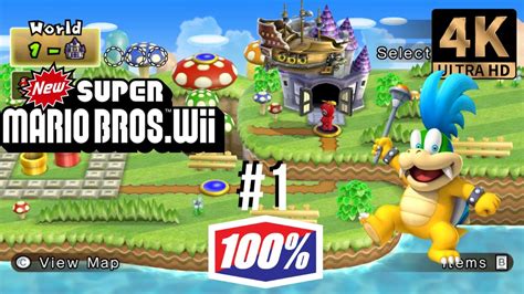 New Super Mario Bros Wii 4K Mundo 1 Completo Todas As Estrelas E