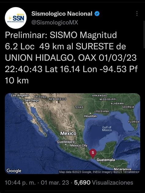 Reportan Sismo De Magnitud Preliminar De 6 2 Con Epicentro En Oaxaca