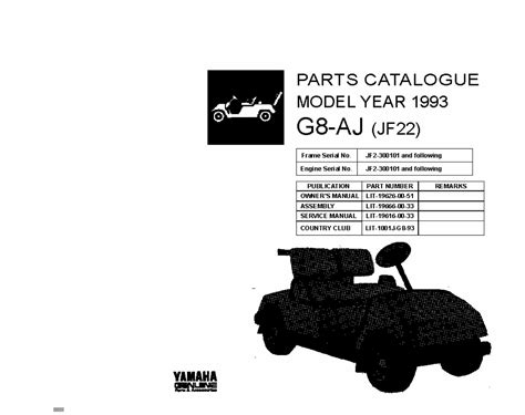 Yamaha G8ajjf32 Golf Cart Parts Manual Catalog 1993