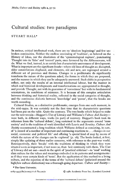 Stuart Hall, Cultural studies - 57- Cultural studies: two paradigms ...