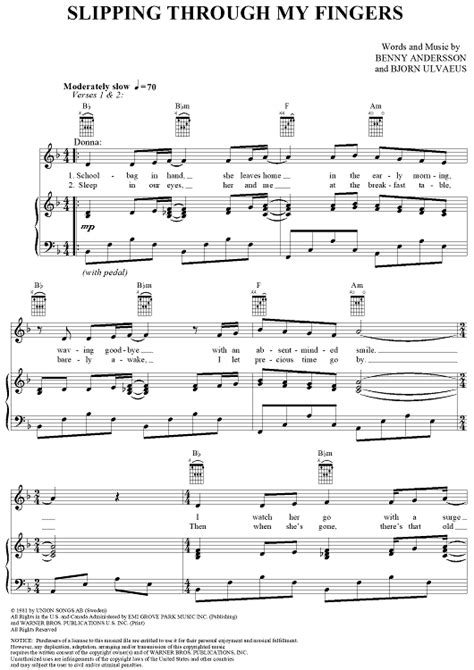 Slipping through My Fingers" Sheet Music by ABBA for Piano/Vocal/Chords ...