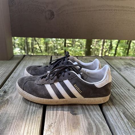 Dark grey adidas’s gazelle in good condition #adidas... - Depop