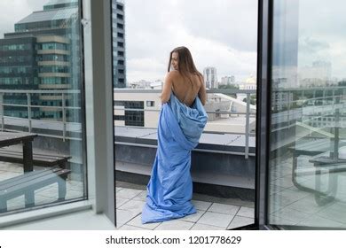 Naked Girl Wrapped Blanket Stands On Stock Photo Shutterstock