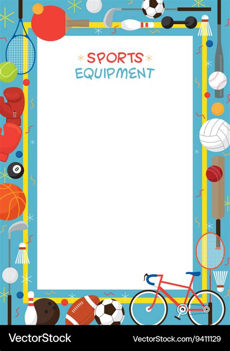 Sports equipment flat icons poster frame Vector Image